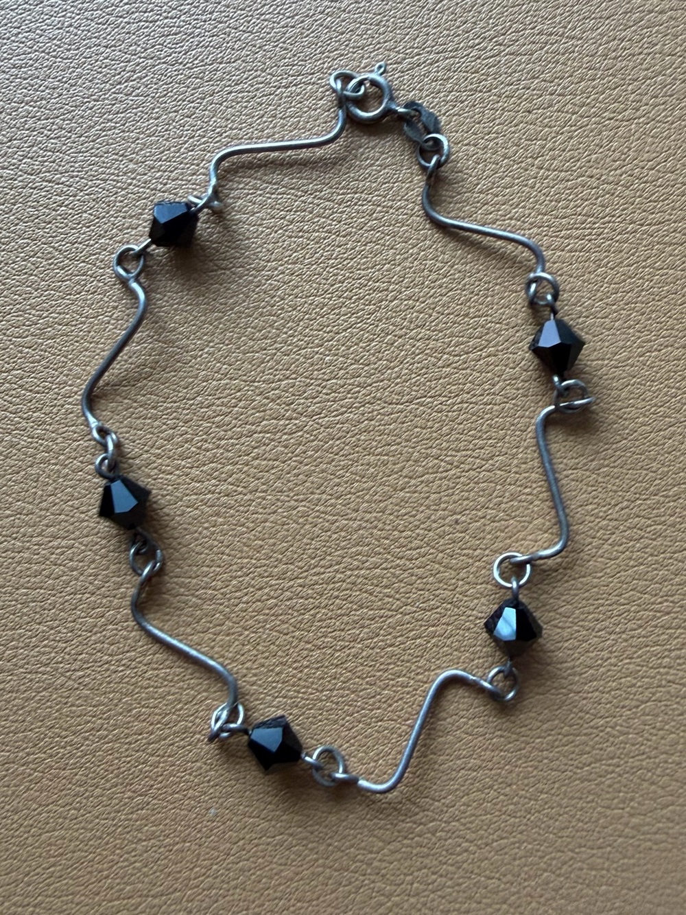 925 Sterling Silver Black Crystal Faceted Bead Station Bracelet Dainty